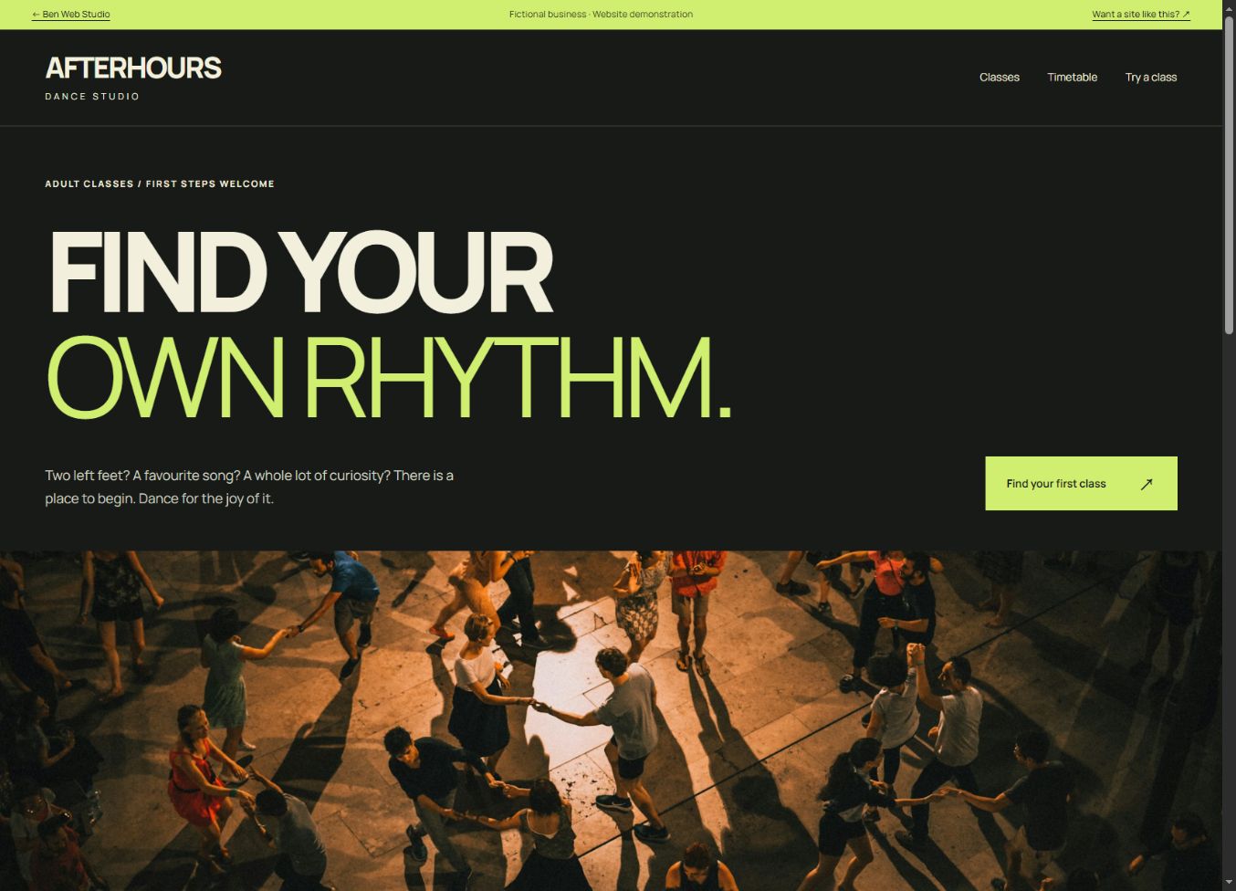 AFTERHOURS desktop website demo